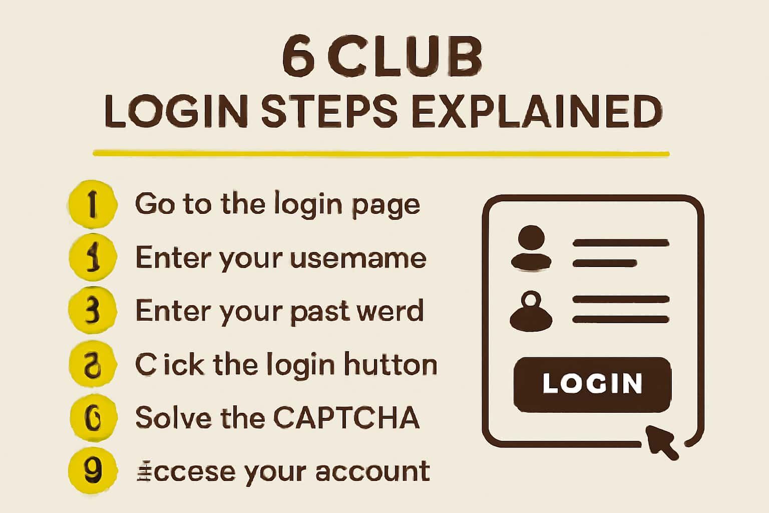 An illustration depicting the login process for 6 Club with clear guidance.