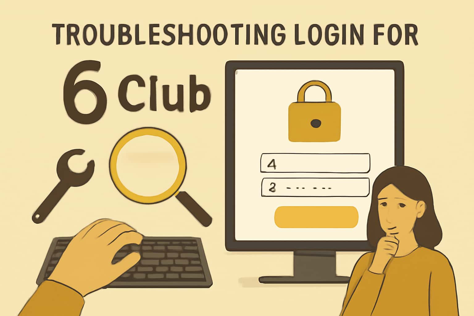 A neutral scene illustrating the concept of resolving login issues for 6 Club.
