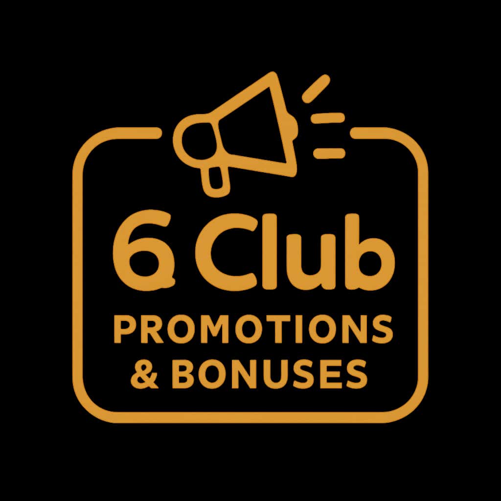 A professional icon representing 6 Club Promotions & Bonuses in a clean design.